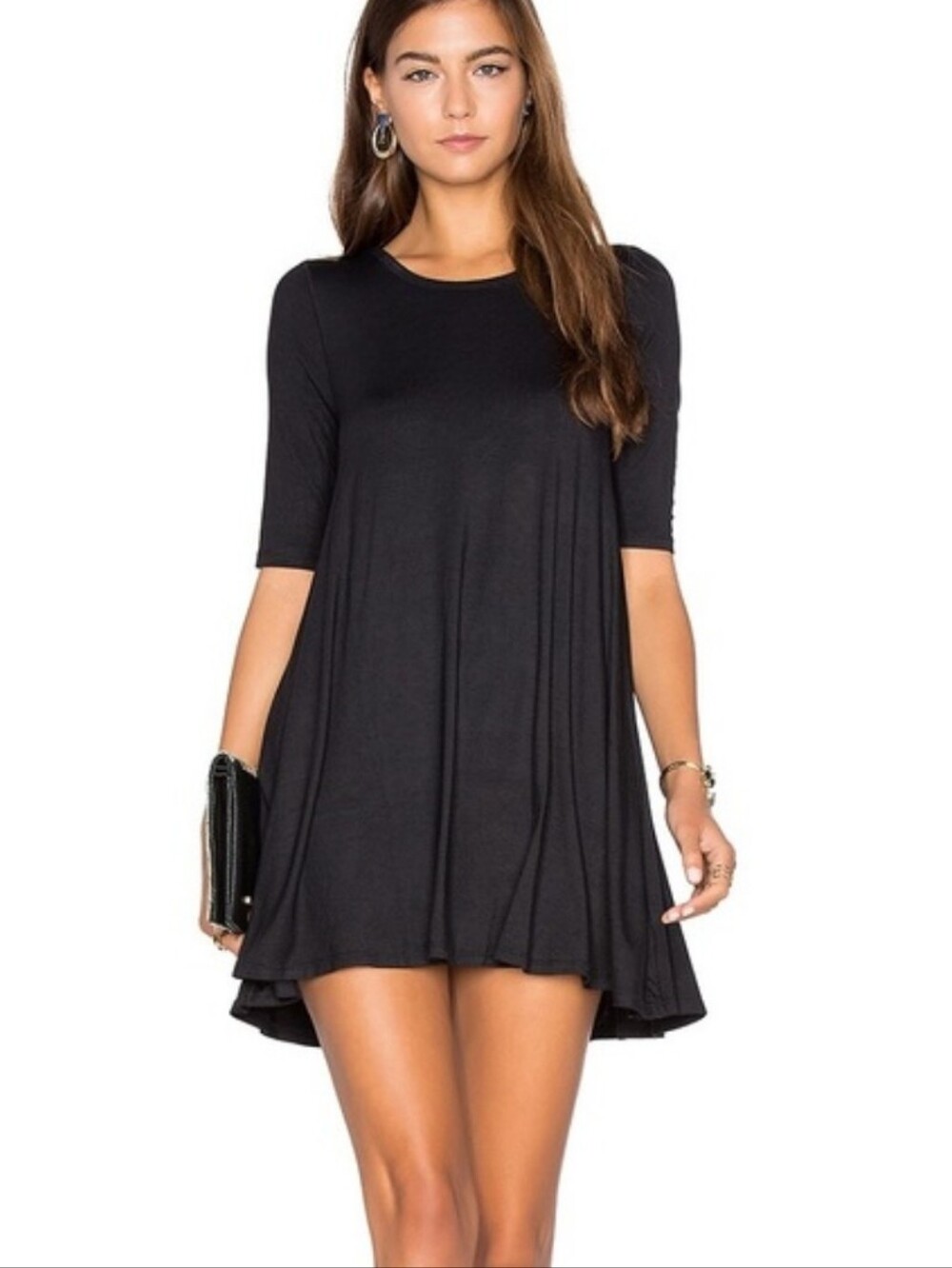 Free People We The Free Jacquelinw Open Back Mini Tunic Dress Black Size Medium